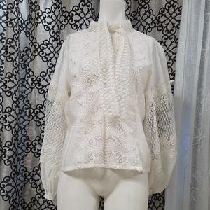 Itoo White Lace High Neck Blouse Made in Italy Women’s Small Boho Romantic Top